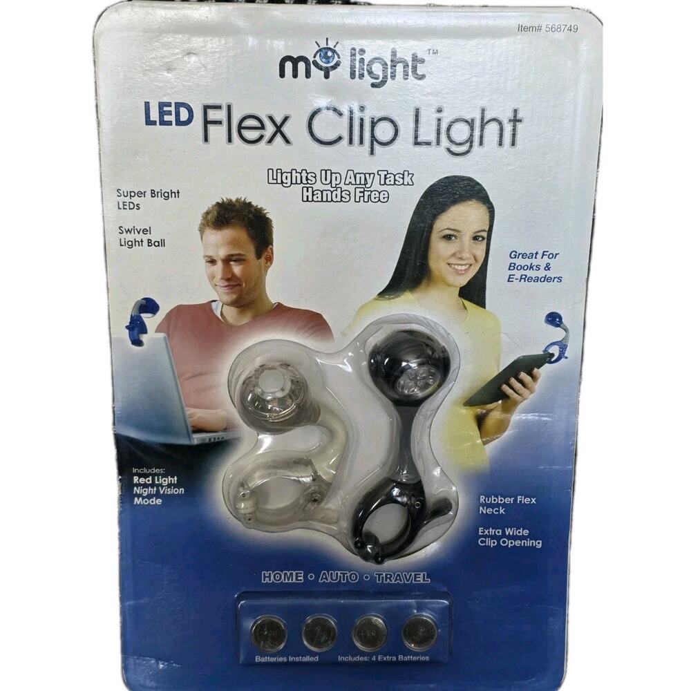 LED Flex Clip Light, Set Of 2, 4 Extra Batteries Incl., Swivel/Night Vision Mode
